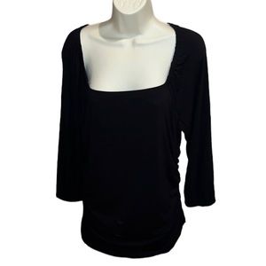 INC International Concepts size X-Large black shirred 3/4 sleeve square neckline
